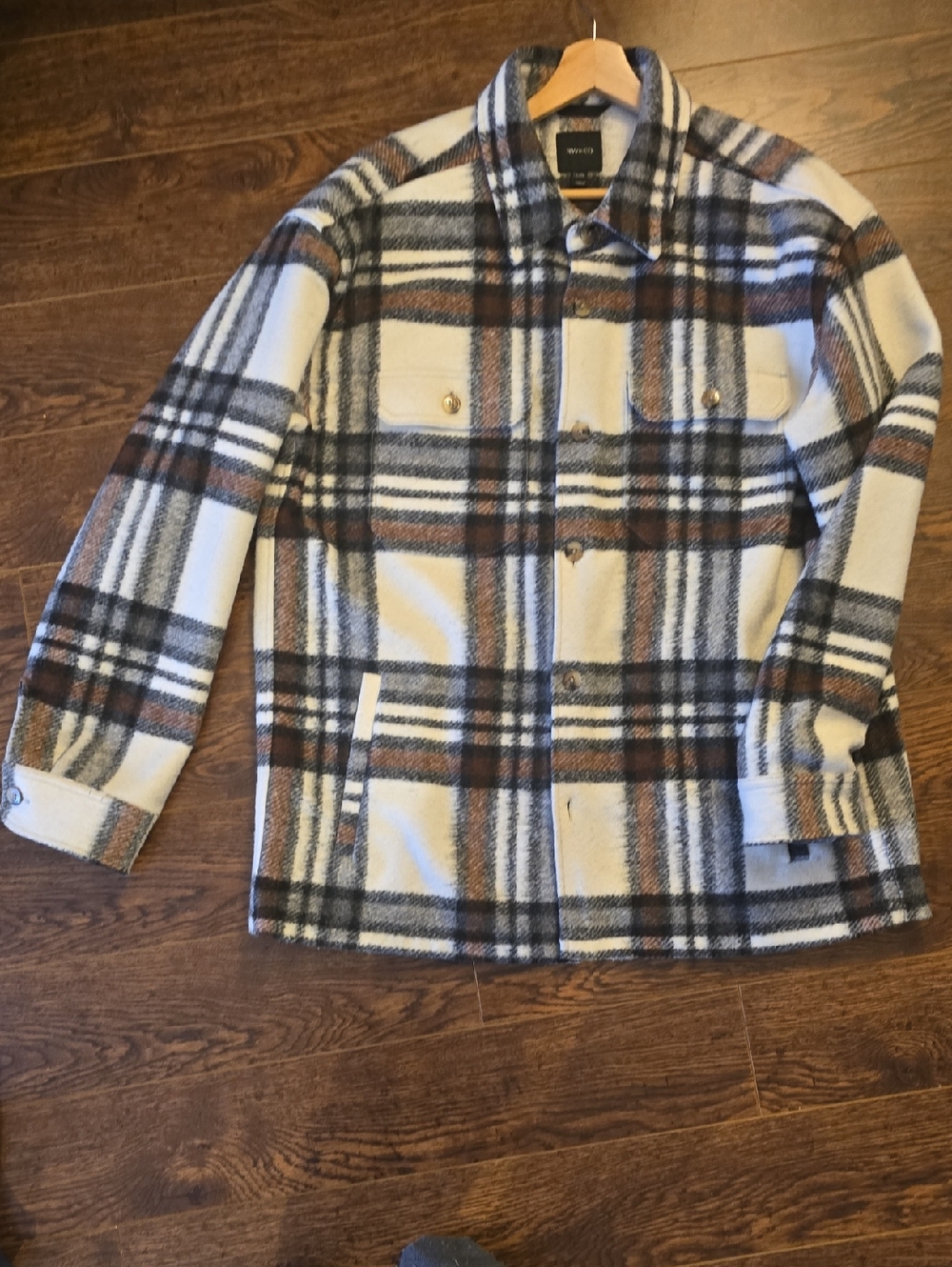 RW&CO. Plaid Shirt Jacket in Cream, Brown & Black